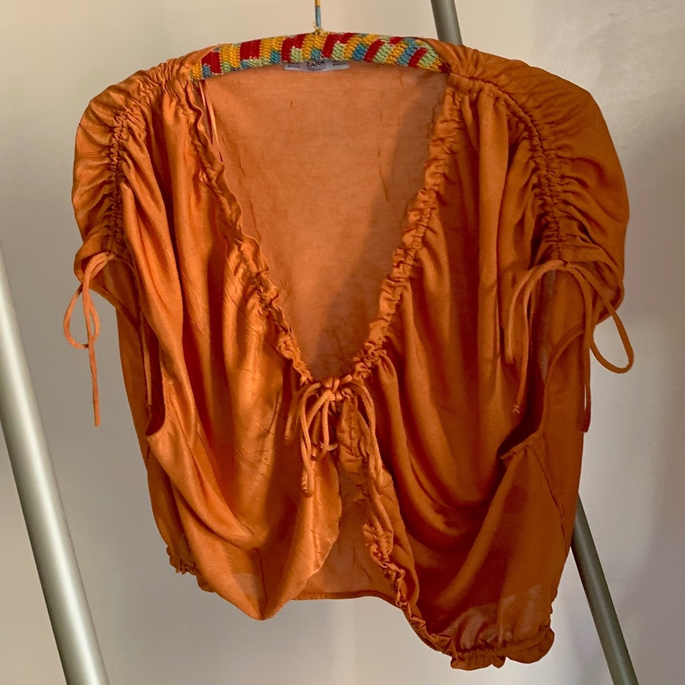 Zara Orange Textured Adjustable Top w/ Ties Size M